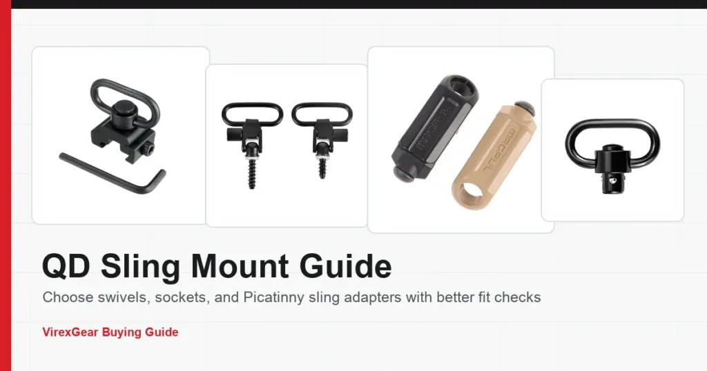 QD sling swivels and Picatinny sling mount adapters arranged for a VirexGear buying guide